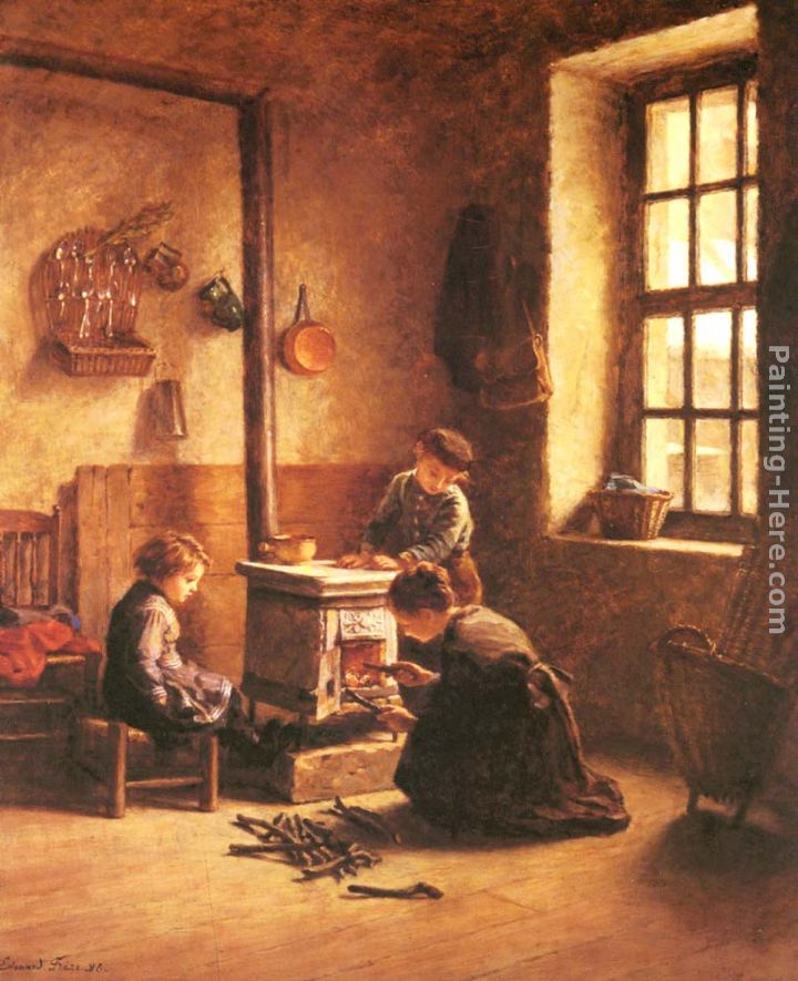 Lighting the Stove painting - Edouard Frere Lighting the Stove art painting